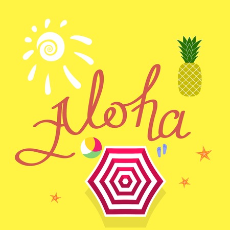 Summer Banner with a Beach Vacation Background. Tropical Travel, Holiday Paradise Resort Template. Top View.のイラスト素材