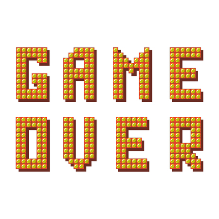 Retro Pixel Game Over Sign on White Background. Gaming Concept. Video Game Screen.のイラスト素材