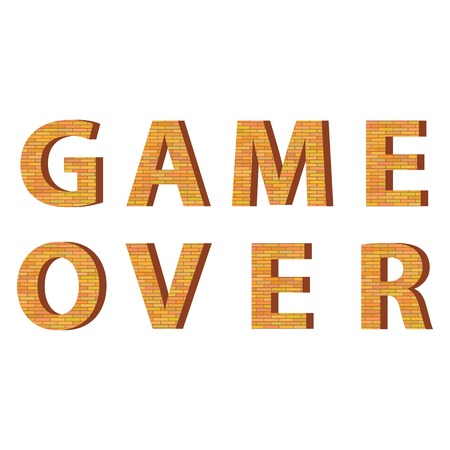 Retro Pixel Game Over Sign on White Background. Gaming Concept. Video Game Screen.のイラスト素材