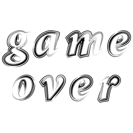 Ink Grunge Game Over Sign on White Background. Gaming Concept. Video Game Screen. Typography Design Poster with Letteringのイラスト素材