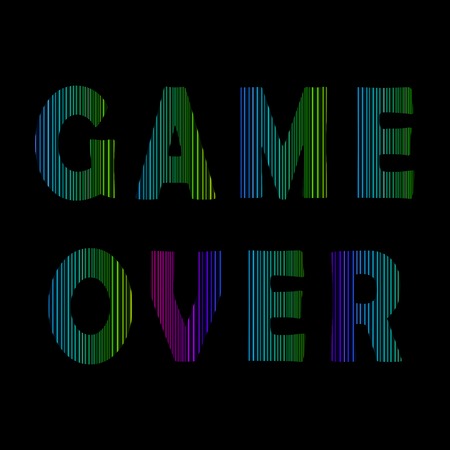 Retro Game Over Neon Sign on Black Background. Gaming Concept. Video Game Screen.の写真素材