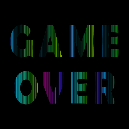 Retro Game Over Neon Sign on Black Background. Gaming Concept. Video Game Screen.の写真素材