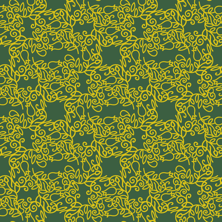 Yellow Floral Pattern Isolated on Green Background.のイラスト素材