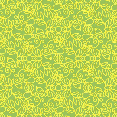 Yellow Floral Pattern Isolated on Green Background.のイラスト素材