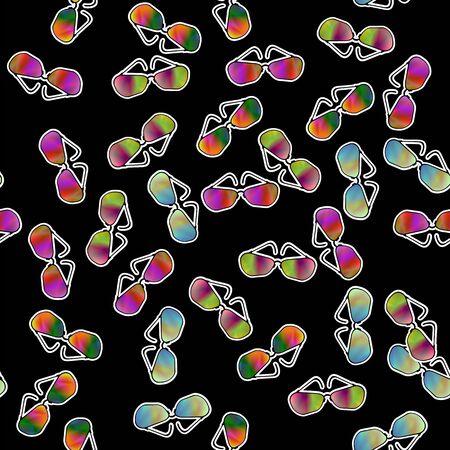 Colorful Sunglasses Seamless Pattern on Black Background.のイラスト素材
