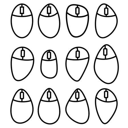 Set of Different Computer Mouse Symbol Isolated on White Background. Simple Thin Line Icon, Linear Logo Cursor, Pointerのイラスト素材