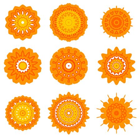 Yellow Ornamental Line Pattern. Round Texture. Oriental Geometric Ornament.のイラスト素材