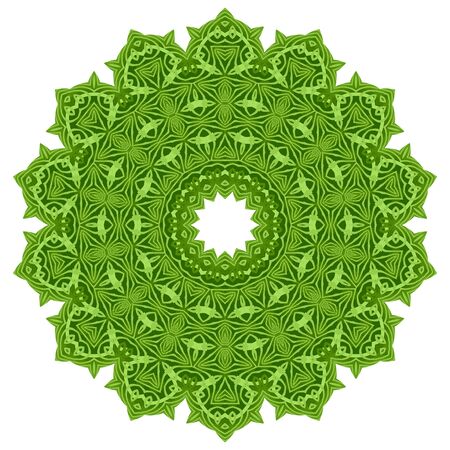 Green Ornamental Line Pattern. Round Texture. Oriental Geometric Ornament.のイラスト素材