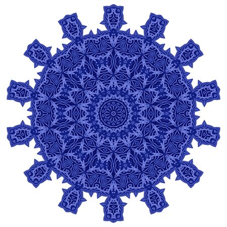 Blue Ornamental Line Pattern Round Texture. Oriental Geometric Ornament.のイラスト素材