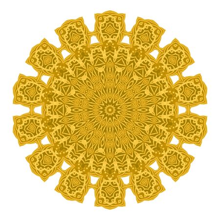 Yellow Ornamental Line Pattern Round Texture. Oriental Geometric Ornament.のイラスト素材