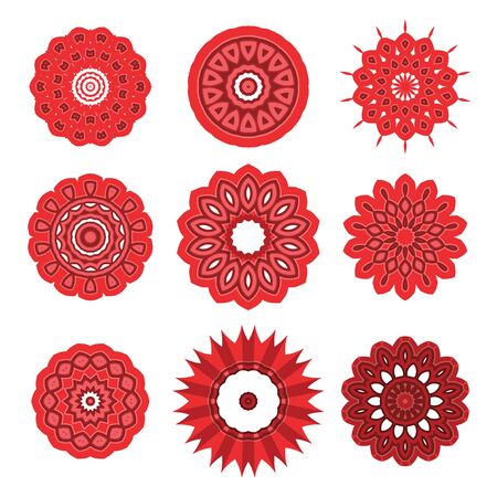 Red Ornamental Line Pattern. Round Texture. Oriental Geometric Ornamentのイラスト素材