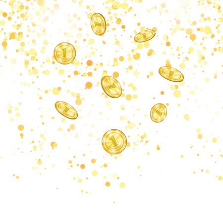 Realistic Gold Coins Falling from the Top. Yellow Metal Money on Falling Confetti Background.のイラスト素材