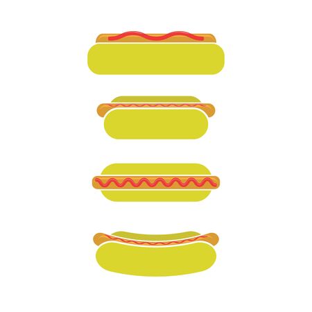 Street Fast Food Icons. Fresh Hot Dog. Unhealthy High Calorie Meal.のイラスト素材
