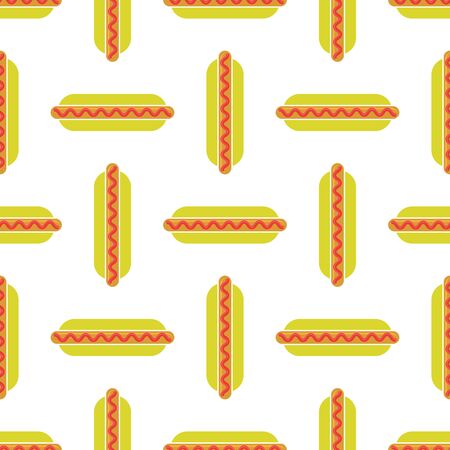 Street Fast Food Seamless Pattern. Fresh Hot Dog. Unhealthy High Calories Meal.のイラスト素材