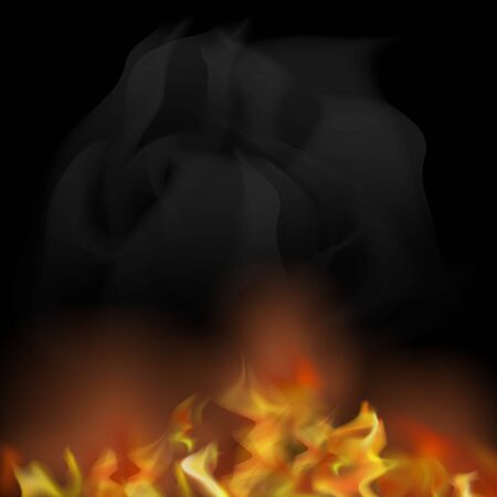Flame Isolated over Black Background. Hot Red and Yellow Burning Fire with Flying Embers.のイラスト素材