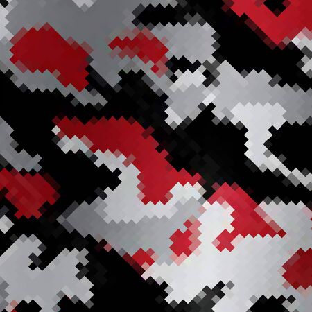 Urban Camouflage Background. Army Abstract Modern Military Pattern. Grey Red Pixel Fabric Textile Print for Uniforms and Weapons.のイラスト素材