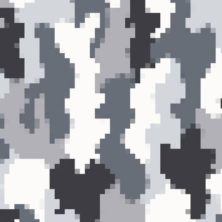 Urban Camouflage Background. Army Abstract Modern Military Pattern. Grey Pixel Fabric Textile Print for Uniforms and Weapons.のイラスト素材