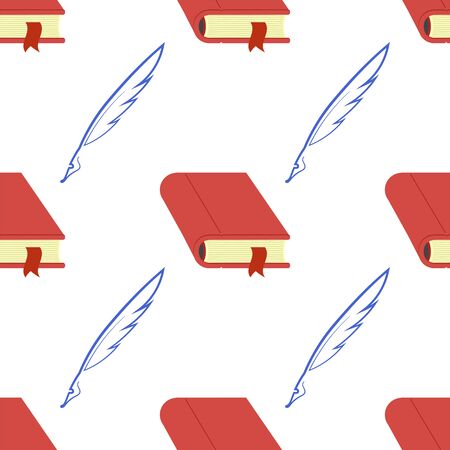 Red Book and Feather Seamless Pattern on White Background.のイラスト素材