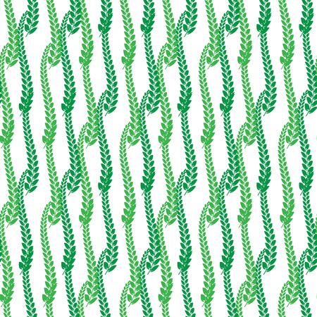 Summer Green Leaves Isolated on White Background. Seamless Different Leaves Pattern.のイラスト素材