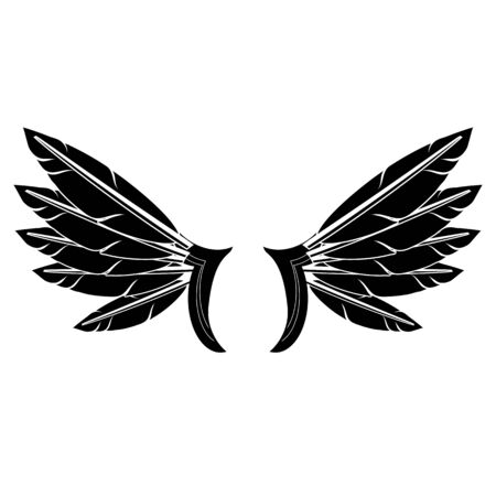 Angel or Phoenix Wings on White Background. Winged  Design. Part of Eagle Bird. Design Elements for Emblem, Sign, Brand Mark.のイラスト素材
