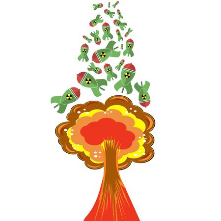 Green Atomic Bomb with Radiation Sign on White Background. Nuclear Rocket. Weapon Icon. Explode...