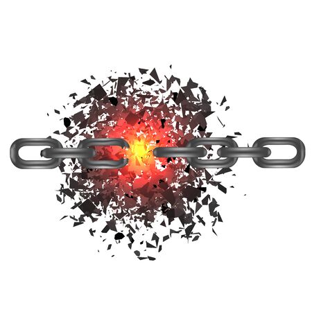Broken Chain and Explosion on White Background. Freedom Concept.のイラスト素材