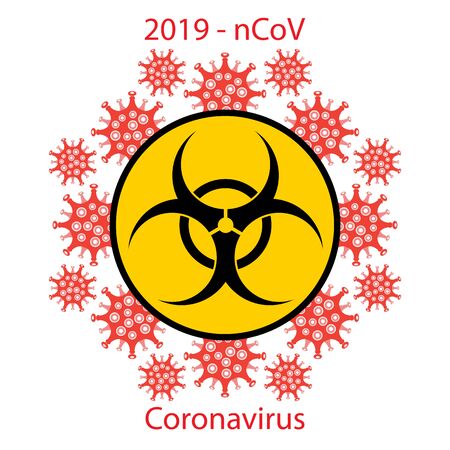 Stop Pandemic Novel Coronavirus Sign and Biohazard  on White Background.のイラスト素材