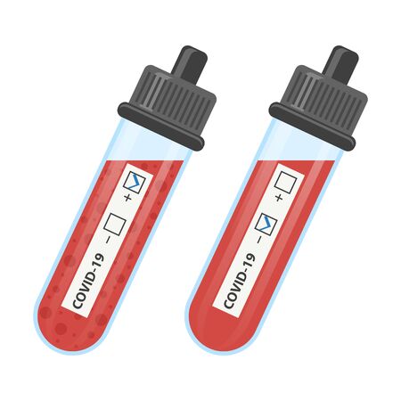 Test Tube with Blood Isolated on White Background. Stop Pandemic Novel Coronavirus. COVID-19 Virus.のイラスト素材