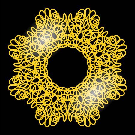 Gold Frame Isolated on White Background. Yellow Metallic Circle. Retro Luxury.のイラスト素材