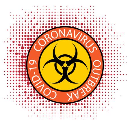 Stop Pandemic Novel Coronavirus Sign and Biohazard   on Red Halftone Background.のイラスト素材