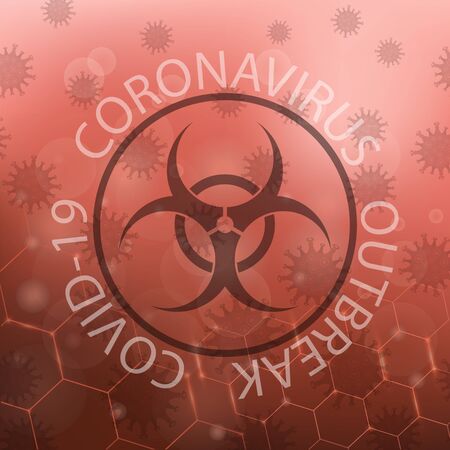 Stop Pandemic Novel Coronavirus Sign and Biohazard   on Red Background. COVID-19.のイラスト素材