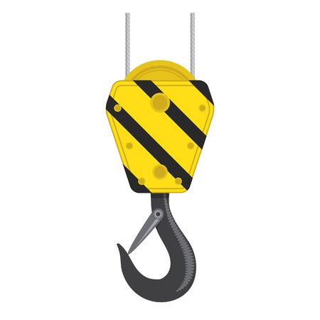Industrial Hook Icon Isolated on White Background. Construction Crane Logo. Old Lifting Machinary and Steel Rope.のイラスト素材