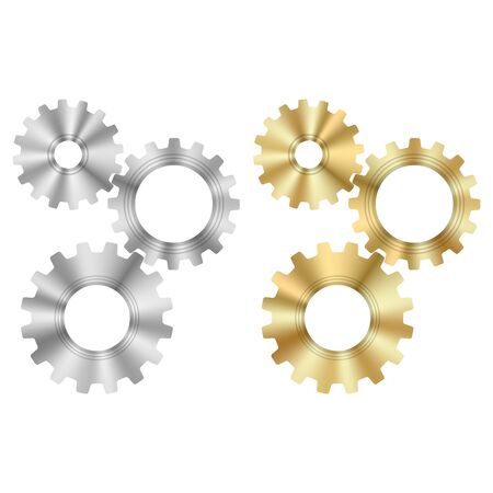 Techno Background with Geometric Gear Wheels Icon. Machinery . Modern Mechanism Cog Concept. Technologic Mechanical Cogwheel Tool on White Background. Teamwork Symbol. Part of Transmission.のイラスト素材
