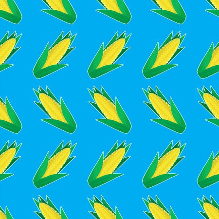 Organic Yellow Fresh Corn Pattern. Natural Gold Sweet Food Background. Summer Golden Vegetarian Sweetcorn Texture. Seed Ornament.のイラスト素材