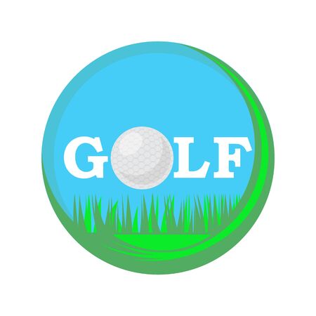 Golf Ball Icon and Golf Club text Isolated on White Background. Flat Design.のイラスト素材