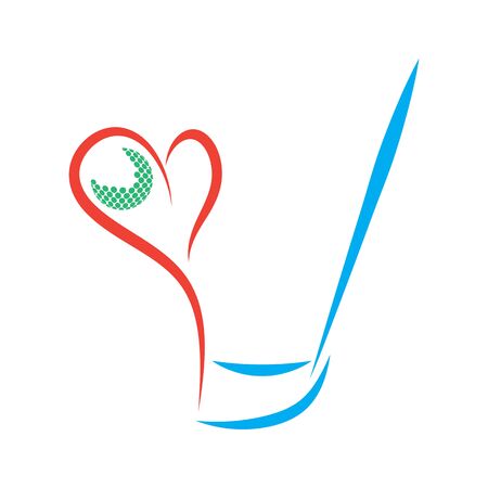Golf Ball and Stick with Red Heart Isolated on White Background.のイラスト素材