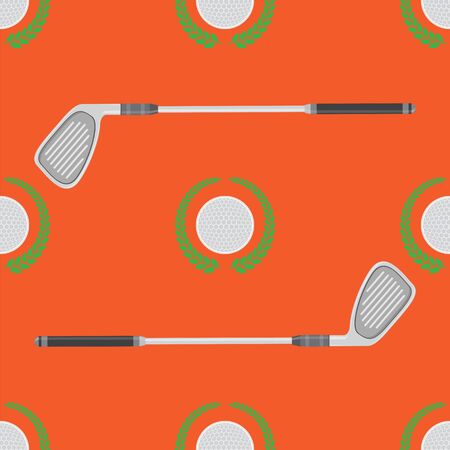 Golf Ball with Stick Icon and Laurel Seamless Pattern on Red Background.のイラスト素材