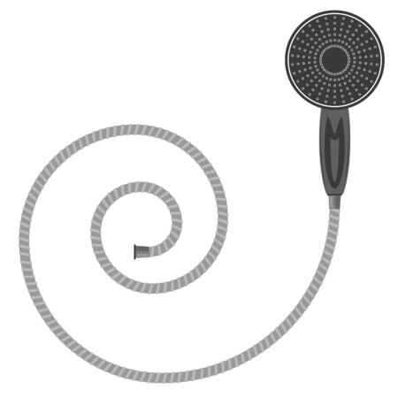 Bath Shower Head with Spiral Hose Icon Isolated on White Background. Bathroom Concept. Flat Design.のイラスト素材