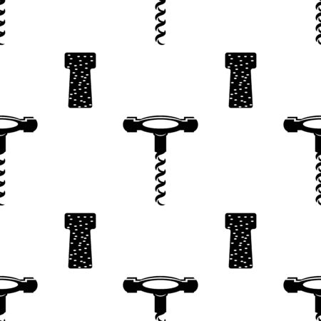 Retro Wood Corkscrew Icon Seamless Pattern for Opening Wine Bottle Isolated on White Background.のイラスト素材