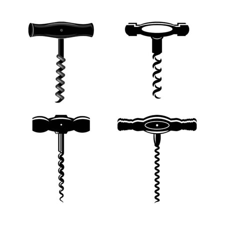 Retro Wood Corkscrew Icon for Opening Wine Bottle Isolated on White Background.のイラスト素材