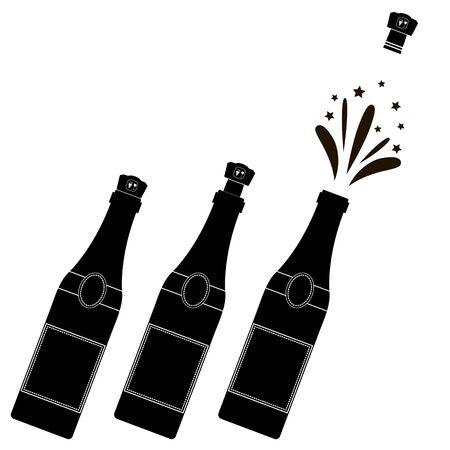 Champagne Bottle Explosion. Happy New Year. Lets Celebrate. Cheers. Champagne Celebration. Alcoholic Fizzy Drink. Congratulations. Merry Christmas.のイラスト素材