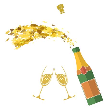 Champagne Bottle Explosion. Happy New Year. Lets Celebrate. Cheers. Champagne Celebration. Alcoholic Fizzy Drink. Congratulations. Merry Christmas.のイラスト素材