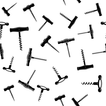 Retro Wood Corkscrew Icon Seamless Pattern for Opening Wine Bottle Isolated on White Background.のイラスト素材