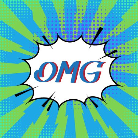 OMG Lettering. Comics Book Background. Colorful Halftone Pattern. Cartoon Speech Bubble. Dotted Texture.のイラスト素材