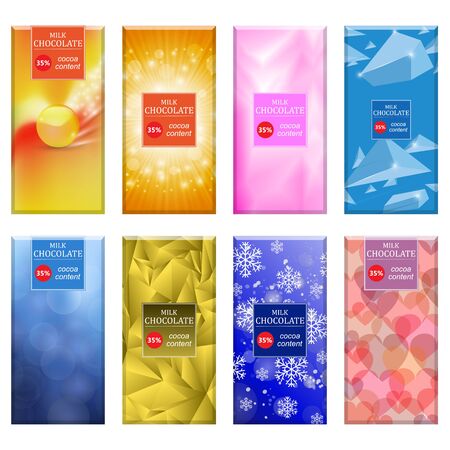 Set of Different Milk Chocolate Bar Isolated on White Background. Sweet Food Collection. Package Mock up.のイラスト素材
