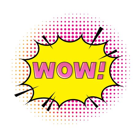 WOW Lettering. Comics Book Background. Colorful Halftone Pattern. Cartoon Speech Bubble. Dotted Texture.のイラスト素材