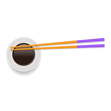 Soy Sauce and Traditional Colored Asian Chopsticks for Food on White Square Background.のイラスト素材