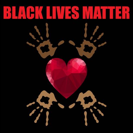 Black Lives Matter Banner with Red Heart for Protest on Black Background.のイラスト素材