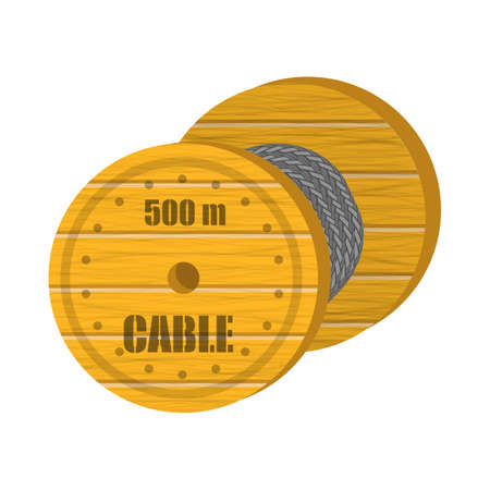Coaxial Digital Cable with Wooden Coil Isolated on White Background.のイラスト素材