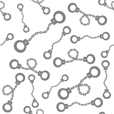 Grey Metal Handcuffs Seamless Pattern Isolated on White Background.のイラスト素材